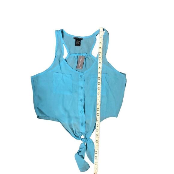 Wet Seal pale blue button down racer back sheer crop top tie front - Picture 7 of 8